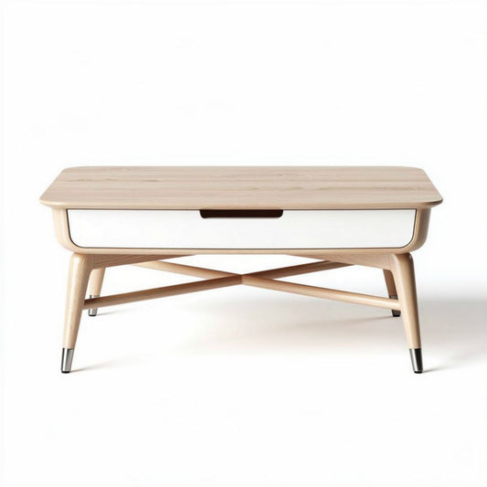 Tavolino da caffè in legno con cassetto bianco 100 x 60 x 40cm