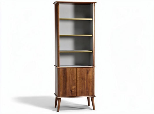 Mobiletto libreria in legno marrone con ripiani e ante dimensioni 30 x 15 x 150cm