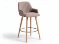 Sgabello alto in tessuto beige con gambe in legno e supporto in metallo dimensioni 45 x 45 x 100cm