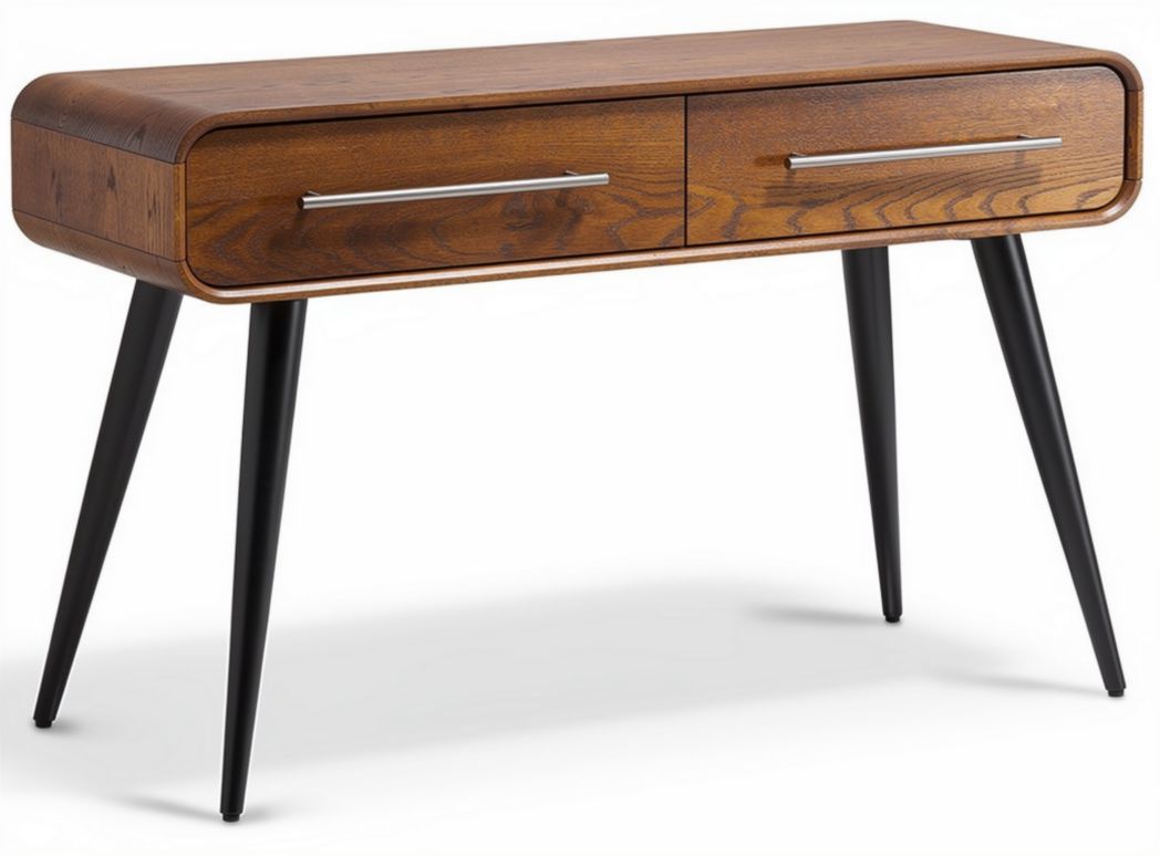 Console in legno massello con due cassetti e gambe nere 120 x 40 x 75cm