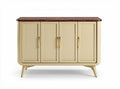 Mobile contenitore bianco con sportelli in rattan e top in legno 150 x 40 x 80cm