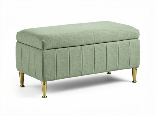 Pouf in tessuto verde con piedi in metallo dorato 100 x 45 x 40cm